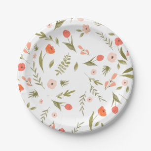 Wiesen-Wildblume Pink Pfirsich Olive Pappteller