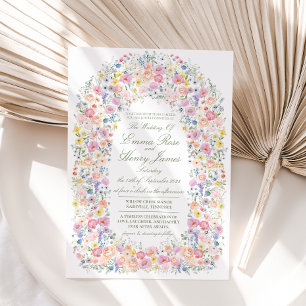 Wiesen-Wildblumen-Blumenbogen Cottagecore-Hochzeit Einladung