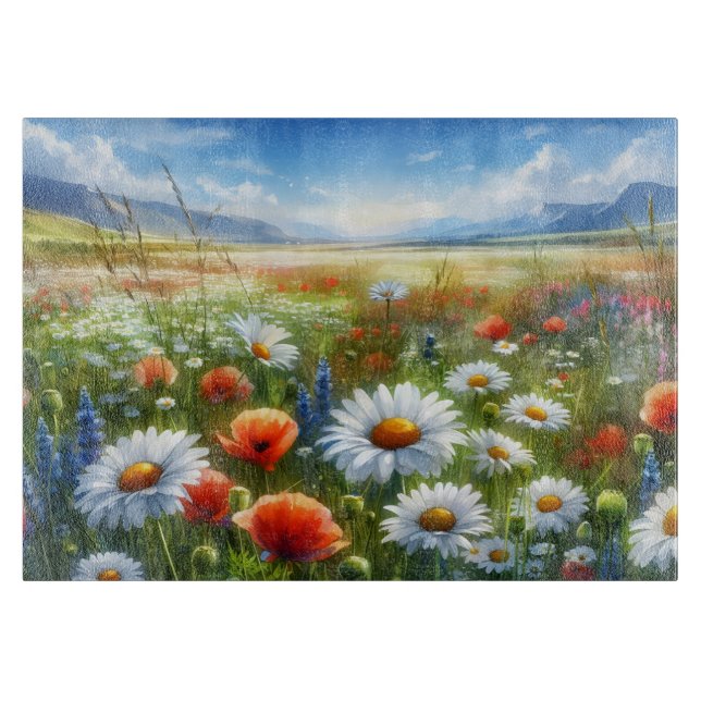 Wiesenblumen-Glas-Schneidbrett Schneidebrett (Vorderseite)