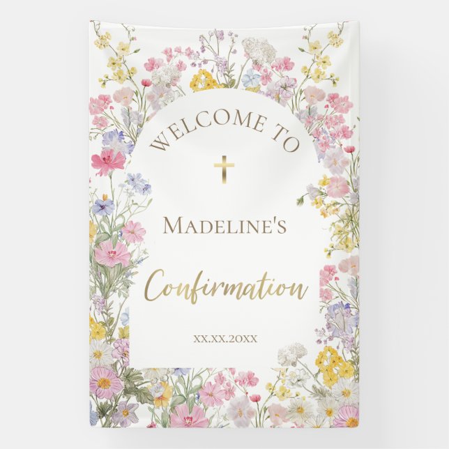 Wiesenblumen Konfirmation Willkommen Banner (Vertikal)
