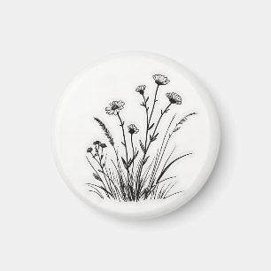 Wiesenblumen-Margeriten-Linienkunst Magnet