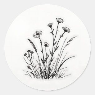 Wiesenblumen-Margeriten Linienkunst Runder Aufkleber