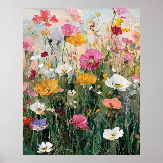 Wiesenblumen-Ölgemälde in bunten Farben Poster (Vorne)