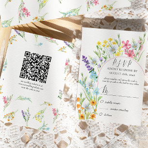 Wiesenblumen-Tor-Hochzeit QR-Code RSVP Karte