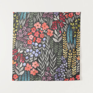 Wiesenblumen: Wasserfarben Floral Nahtlos Wandteppich
