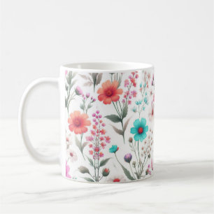 Wiesenblumenwiese weiß, grün, blau, braun, türkis kaffeetasse