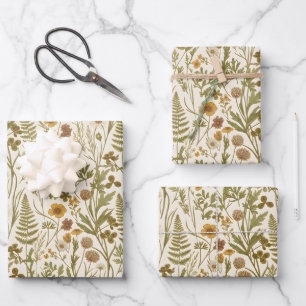 Wiesenbotanische Blumenillustrationen Gräser Geschenkpapier Set