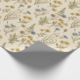 Wiesenbotanischer Druck Blaue Gelbe Blumen Geschenkpapier