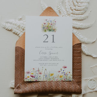 Wiesenfarbige Wildblume 21. Geburtstag Party Einladung