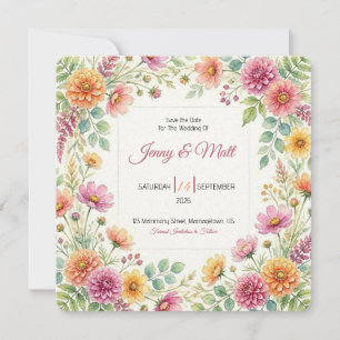 Wiesenhochzeit Save-the-Date-Karte mit Wildblumen Save The Date