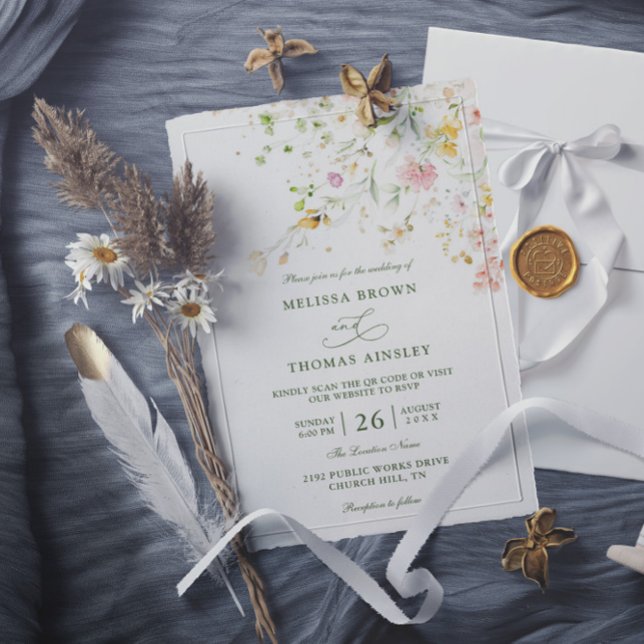 Wiesenwildblumen Boho Budget QR-Code Hochzeit Einladung (Von Creator hochgeladen)