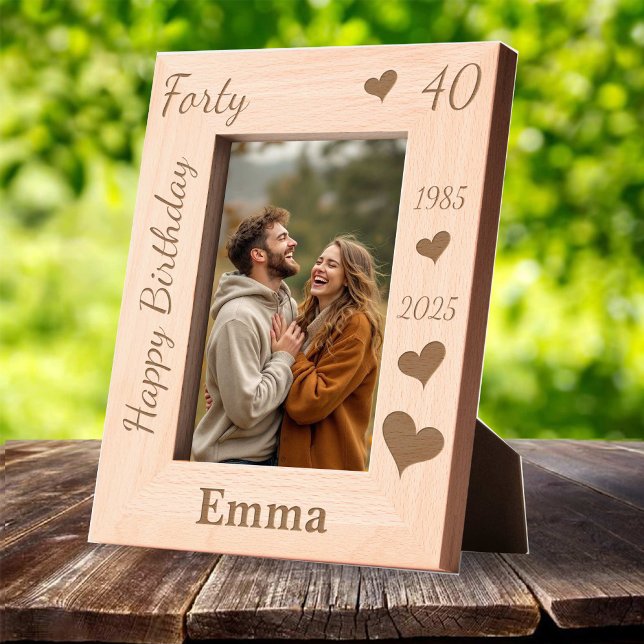 wife 40th Birthday Photo frame with name heart Geätzte Rahmen (wife 40th Birthday Photo frame with name heart Engraved Frames)