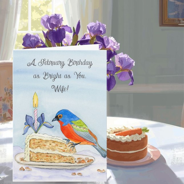 Wife Happy February Birthday Painted Bunting Karte (Von Creator hochgeladen)