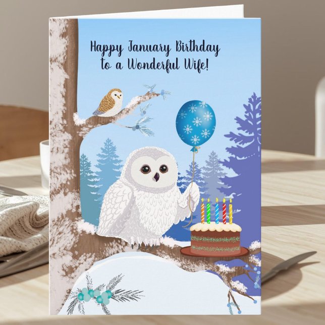 Wife Happy January Birthday Snowy Owl Karte (Von Creator hochgeladen)