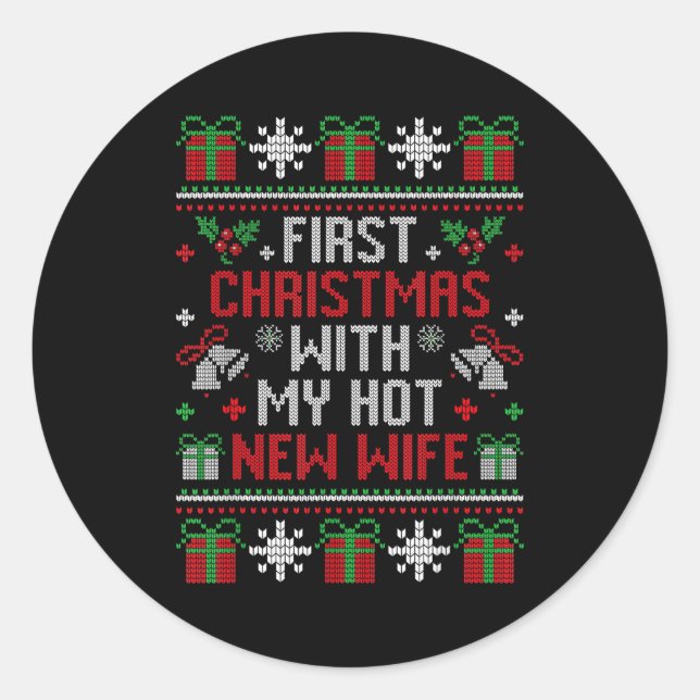 Wife Husband First Christmas Just Married Christma Runder Aufkleber (Vorderseite)