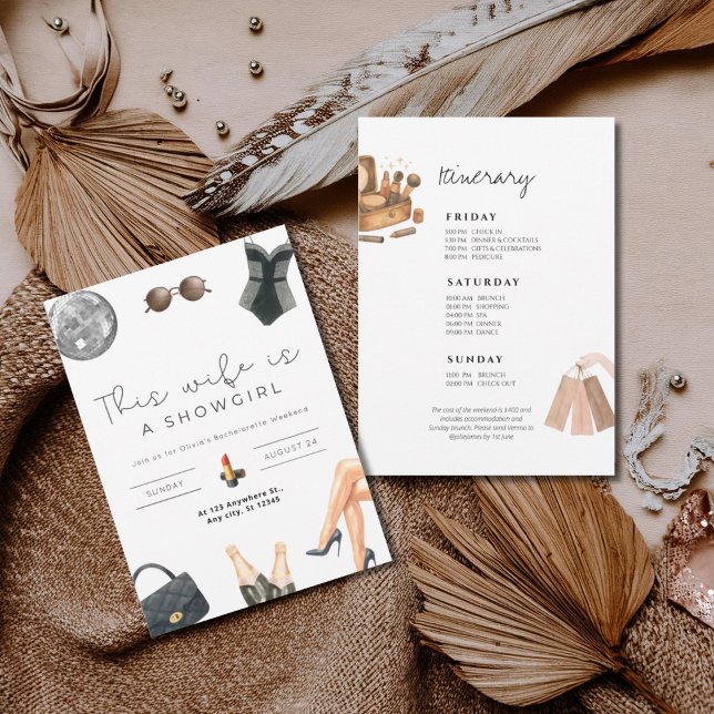 Wife is a showgirl bachelorette weekend itinerary  einladung (Von Creator hochgeladen)