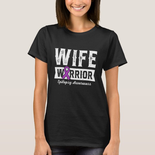 Wife of a Warrior Epilepsy Wife Purple Ribbon Supp T-Shirt (Vorderseite)