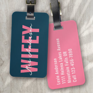 Wifey Blue Pink Monogram Script Gepäckanhänger