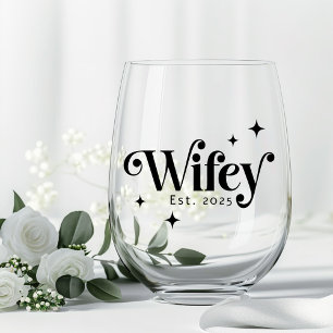 Wifey Est Jahr jedes farbenfrohe Retro-Schriftart Weinglas Ohne Stiel