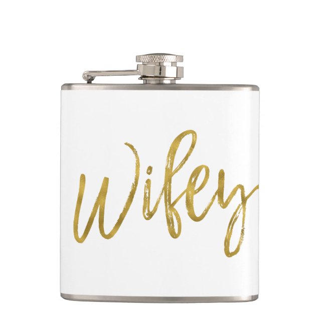 Wifey Flask mit Goldfoil-Typografie Flachmann (Vorderseite)