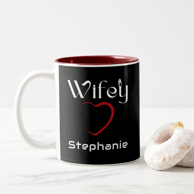 Wifey Hubby Couple Wedding Anniversary-Geschenk Zweifarbige Tasse (Mit Donut)