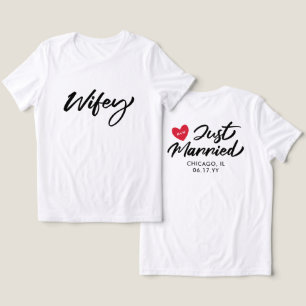 Wifey Just Married Red Heart Initials Wedding Tri-Blend Shirt