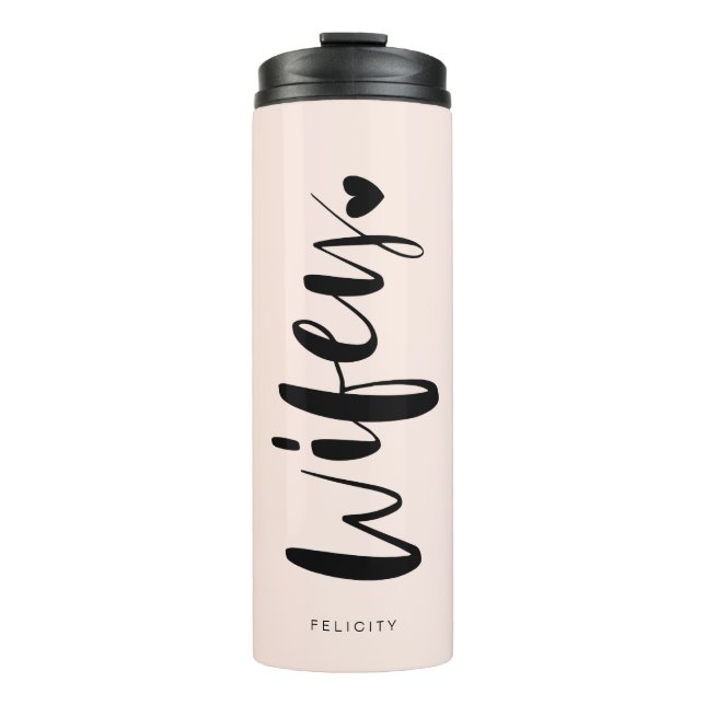 Wifey Liebe Stilvolle Schwarze Pinselschrift Typog Thermosbecher (Vorderseite)
