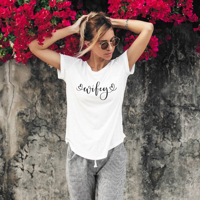 Wifey Modern Black Script White Womens T - Shirt (Wifey White Modern White Script Black Womens T-Shirt)