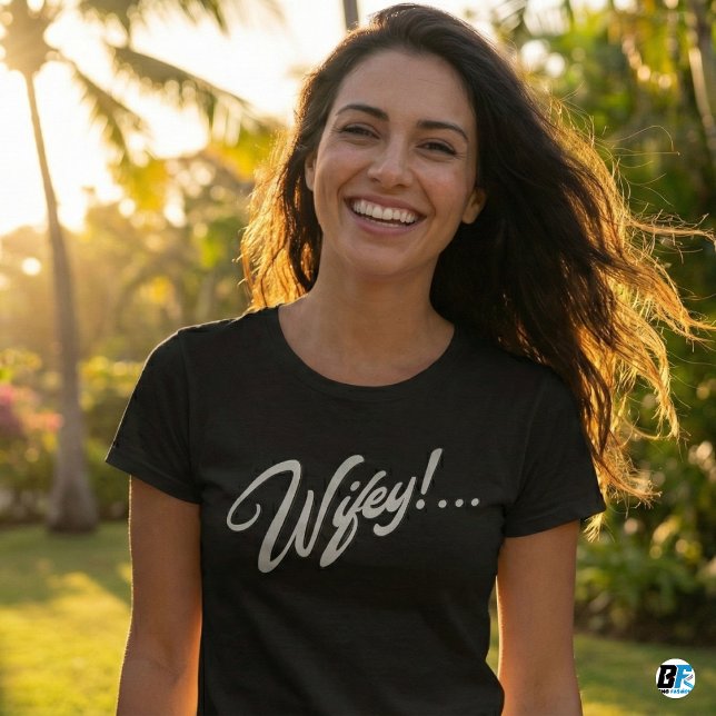 Wifey Modern White Script Black Womens T-Shirt (Von Creator hochgeladen)