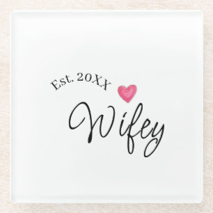 Wifey rotes Herz gegr. Jahr zukünftige Frau Valent Glasuntersetzer
