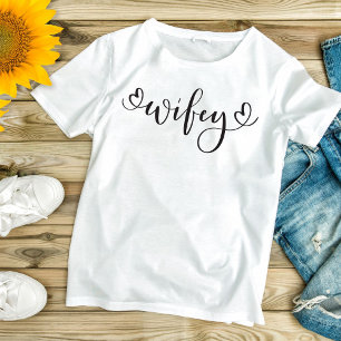 Wifey White Modern Black Script Hearens Womens T-Shirt