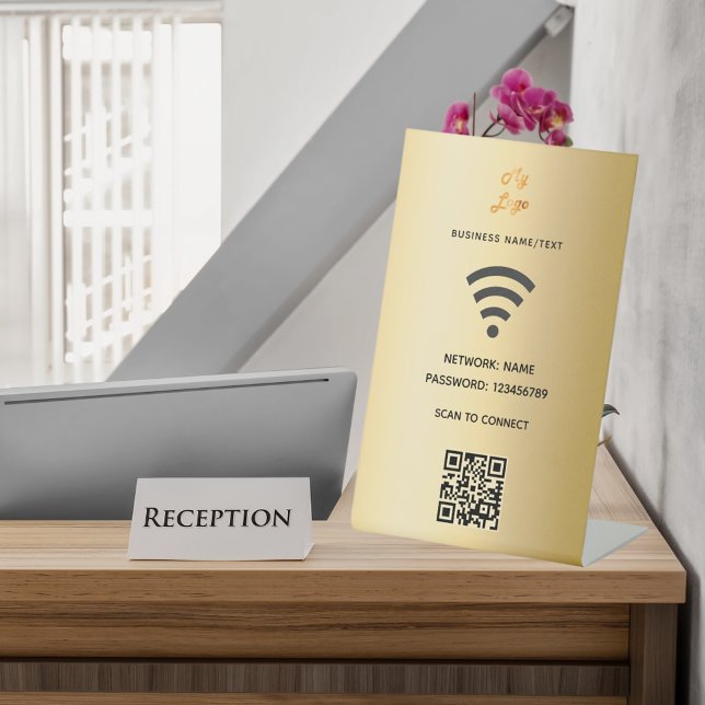 Wifi Business Logo qcode Scan zu verbinden Gold Sockelschild (Von Creator hochgeladen)