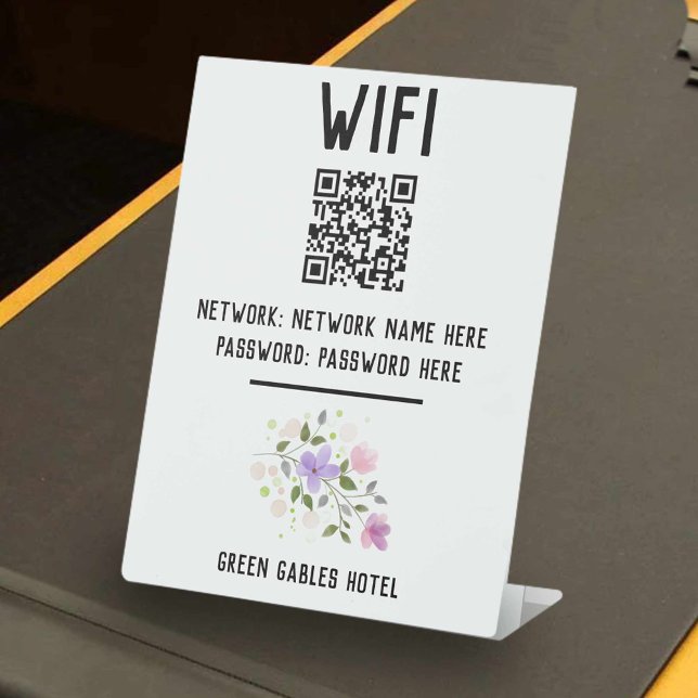 WiFi-Code mit QR-Code und Blumendesign Sockelschild (Von Creator hochgeladen)