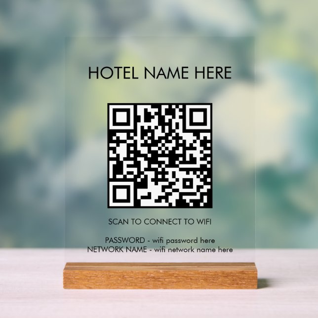 WIFI Details QR Code Hotel Name Einfach Acrylschild (Neutral)