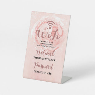 WiFi Internet Kennwort Rosa Aquarellsalon Sockelschild