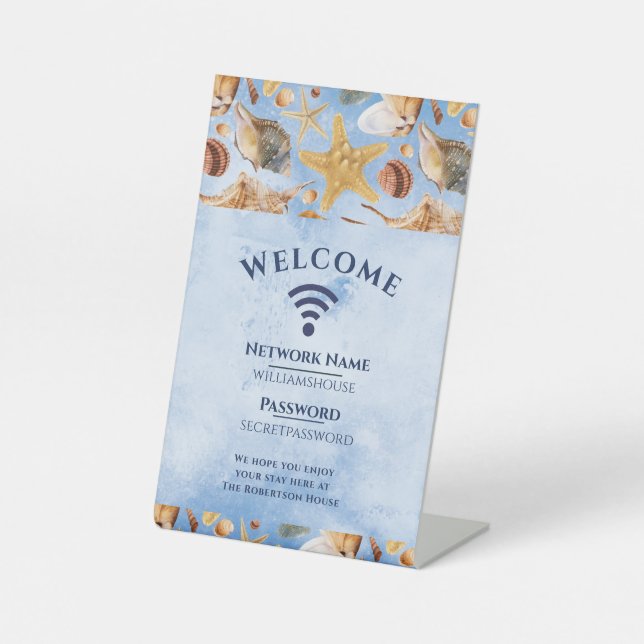 WiFi Internet Password Summer Sea Beach House Sockelschild (Vorderseite)