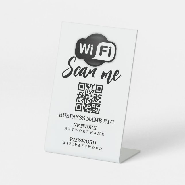 Wifi-Kennwort und Personalisierter QR-Code für das Sockelschild (Vorderseite)