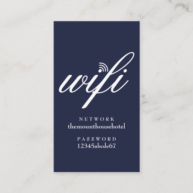 Wifi Network and Password Navy Blue Guest Card Visitenkarte (Vorderseite)