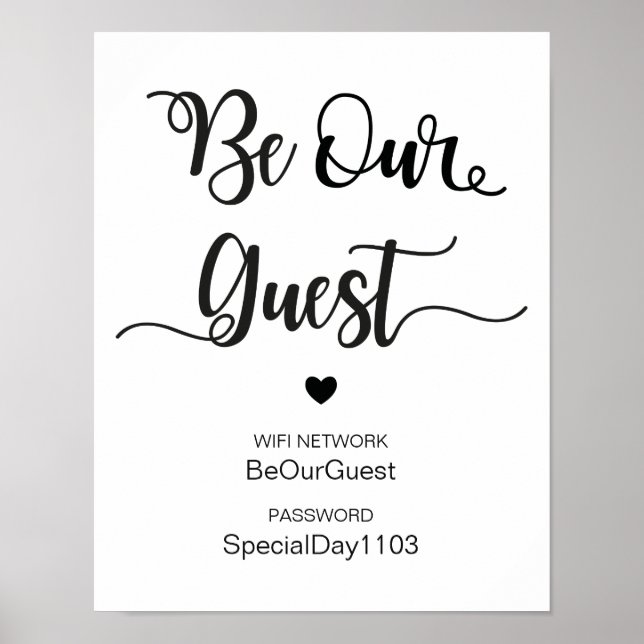 Wifi Network Info Wedding Sign |Moderne Kalligrafi Poster (Vorne)