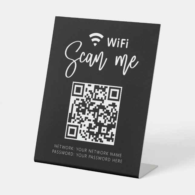 Wifi Network QR Code Schwarz Modernes Geschäft Sockelschild (Vorderseite)