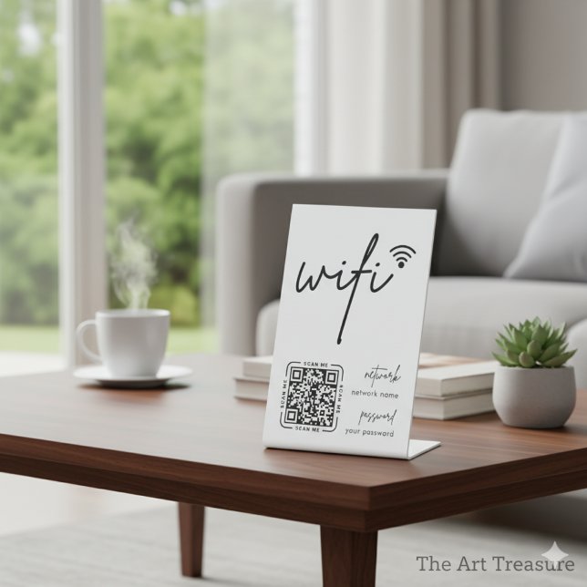 Wifi Network QR Code White Modern Business Sockelschild (Von Creator hochgeladen)