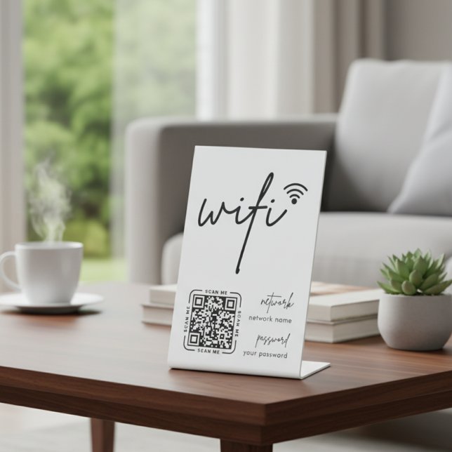 Wifi Network QR Code White Modern Business Sockelschild (Von Creator hochgeladen)