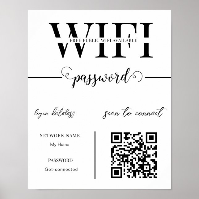 WIFI-Netzwerk-Passwort QR-Code Schwarz & Weiß Mode Poster (Vorne)