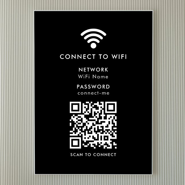 WiFi-Netzwerk | QR Code Internet Password Black Poster (Wi-Fi poster print wall sign with interactive QR code, connecting visitors seamlessly to your WiFi)