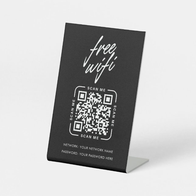 Wifi-Netzwerk-QR-Code Schwarz Moderne Geschäftswel Sockelschild (Vorderseite)