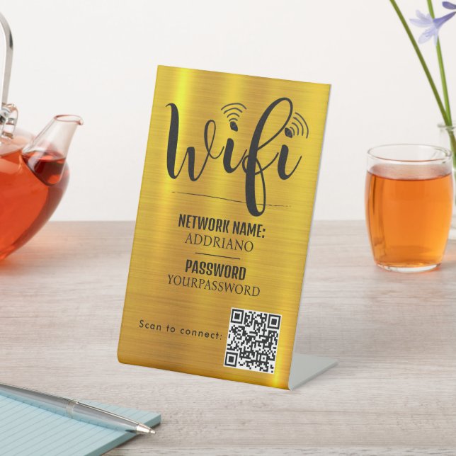 WiFi Password Code Gold Business Logo QR Code Sockelschild (In SItu)