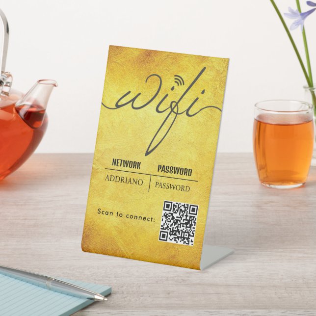 WiFi Password Code Gold Business Logo QR Code Sockelschild (In SItu)