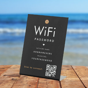 WiFi Password Code Gold Business Logo QR Code Sockelschild
