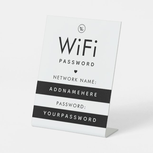 WiFi Password Code Internet Network Logo & Herz Sockelschild (Vorderseite)