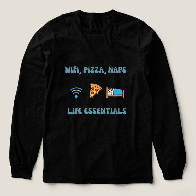 WiFi, Pizza, Nickerchen Lebensunterhalt | Lange Är Tri-Blend Shirt (Design Vorderseite)